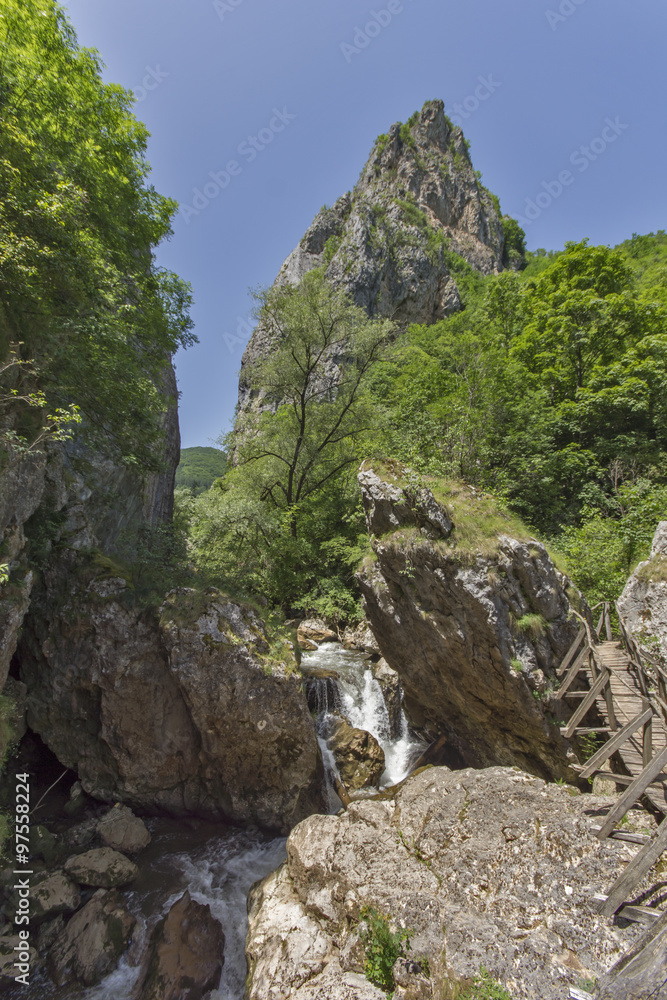 Wood Bridge between rocks, Erma River Gorge, Bulgaria