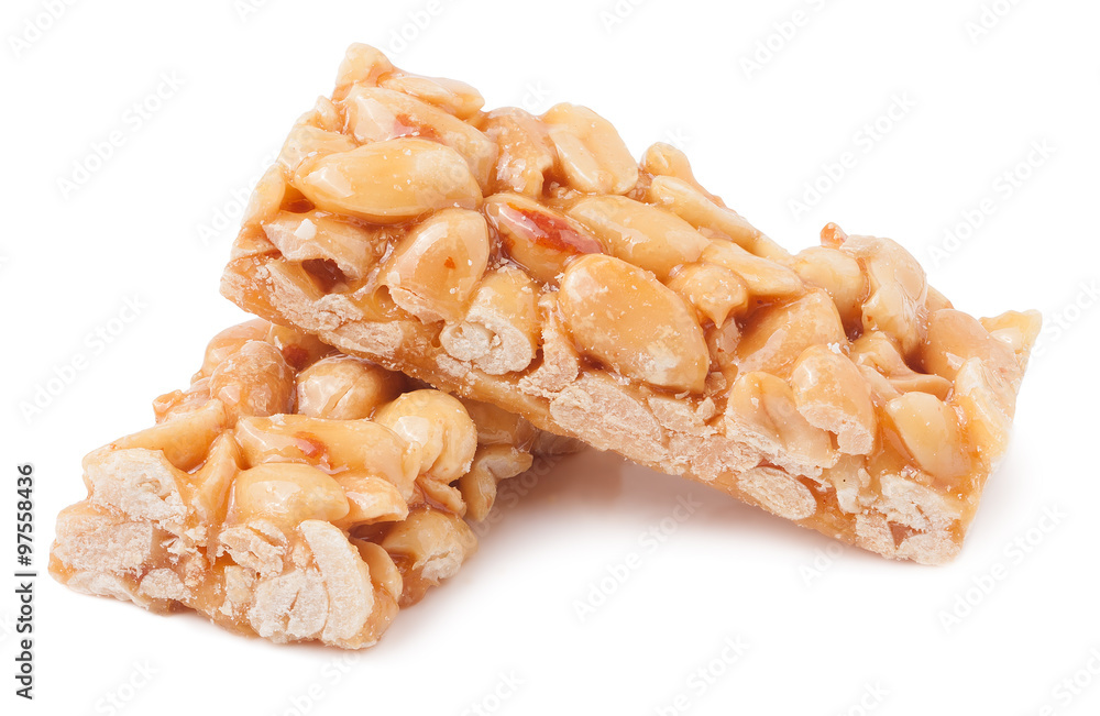 honey bars with peanut on white background honey bars with peanut on white background