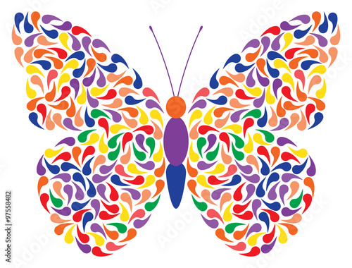 abstract vector butterfly created from colorful drops, isolated illustration on white background © VladoV