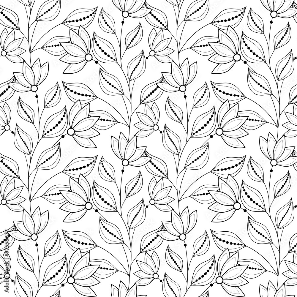 Vector Seamless Monochrome Floral Pattern Vector Seamless Monochrome Floral Pattern