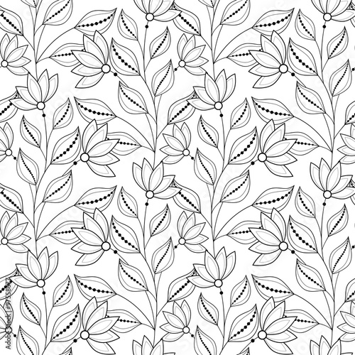 Vector Seamless Monochrome Floral Pattern