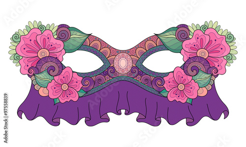 Vector Ornate Colored Mardi Gras Carnival Mask with Decorative F