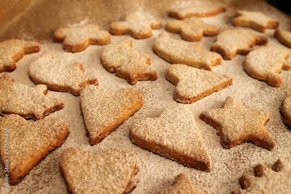 Christmas home-made cookies with sugar powder