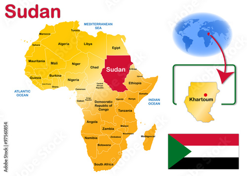 Sudan, map and flag