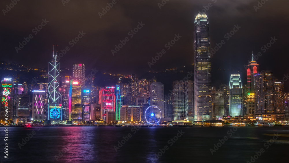 Fototapeta premium Hongkong-Skyline mit Weihnachtsbeleuchtung