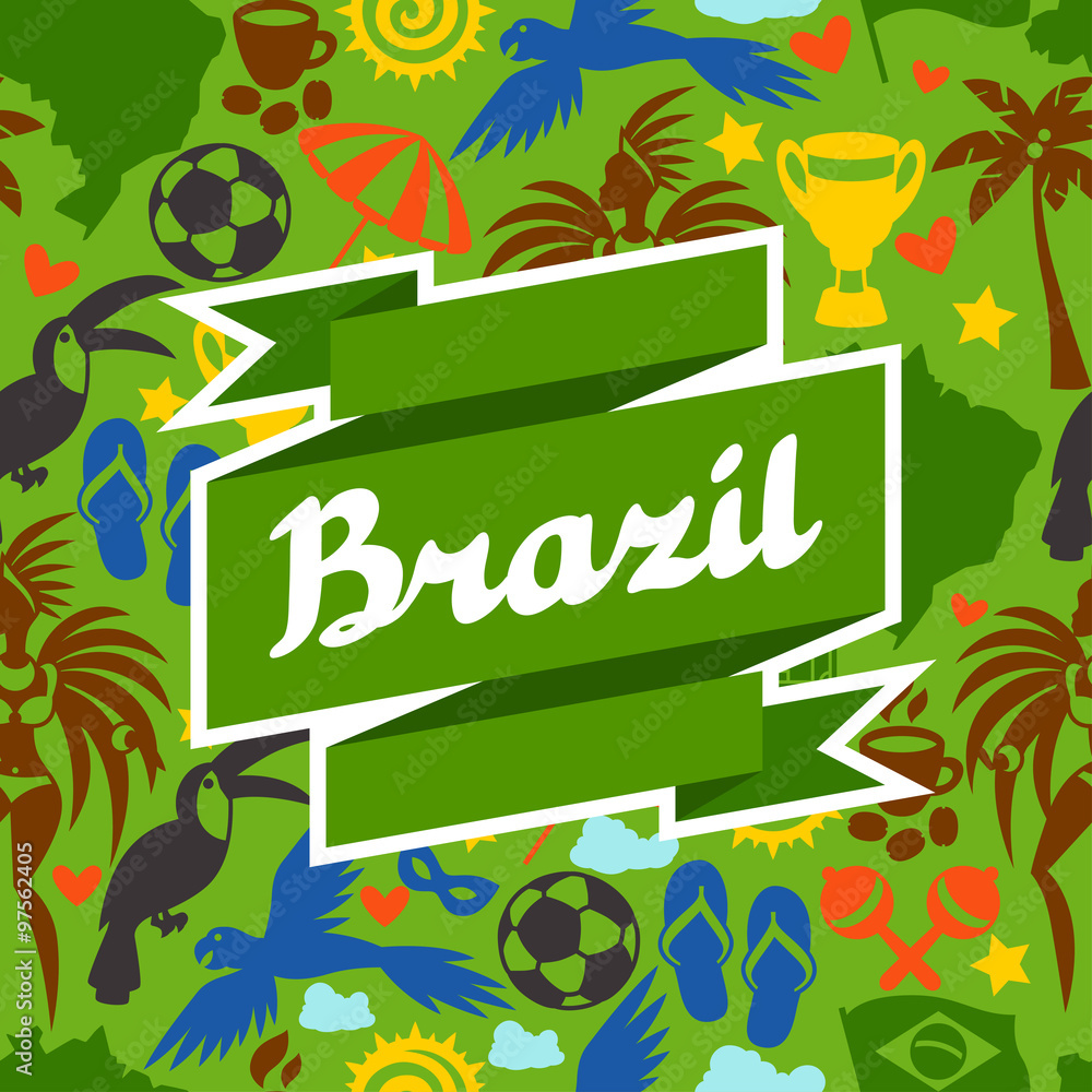 Brazil background with stylized objects and cultural symbols