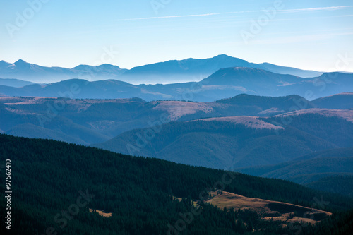 Fototapeta Naklejka Na Ścianę i Meble -  Winter Mountain View with Foggy Remote Ridges