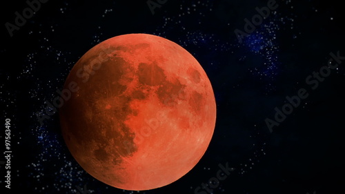 Unreal Blood Moon with Stars and Clouds Video Timelapse