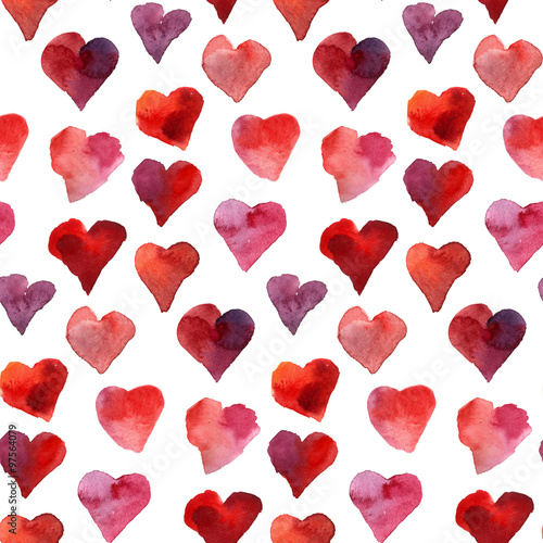 Seamless hearts watercolor pattern for Valentine Day