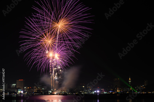 Pink fireworks at Pattaya beach, Thailand © boonsom