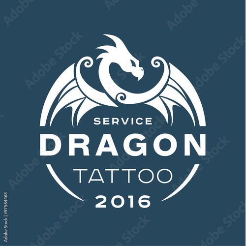 Dragon logo tattoo service in style the flat of one color