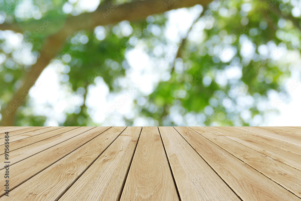 Perspective wood and bokeh light background Perspective wood and bokeh light background