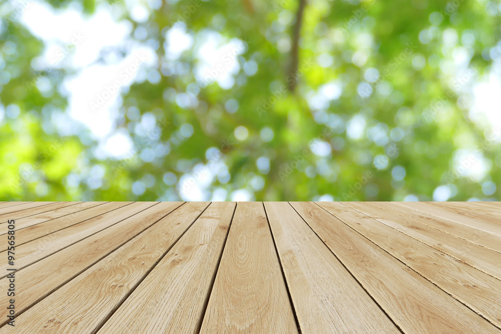 Perspective wood and bokeh light background Perspective wood and bokeh light background