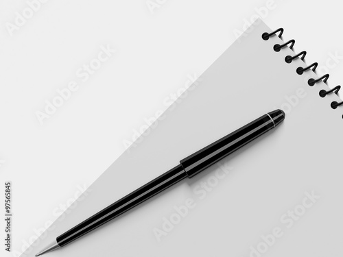 Blank note paper with pen. isolated on white.