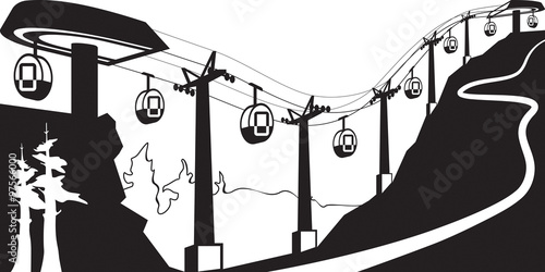 Gondola lift with stations - vector illustration