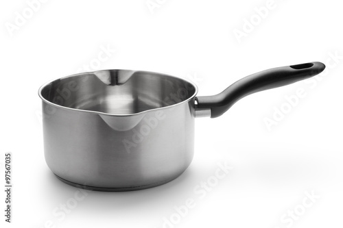 Stainless steel saucepan isolated on white background photo