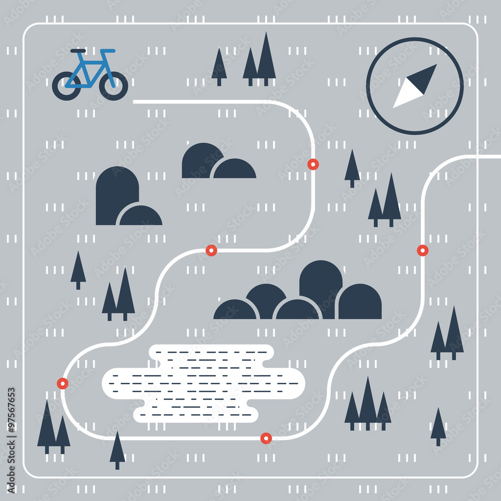 Naklejka premium Cross country bicycle map