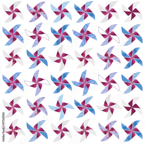 pinwheel seamless pattern with watercolor on white background