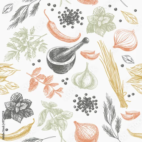 Tapety Wektorowy bezszwowy wzór z ziele i pikantność.