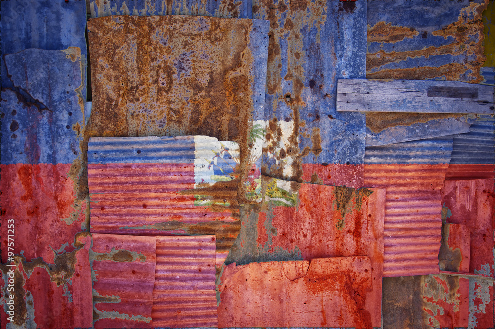 Naklejka premium Corrugated Iron Haiti Flag