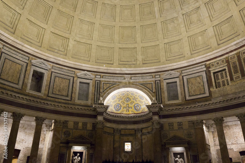 Slika na platnu Pantheon interiors at night in Rome, with its typical coffered ceiling