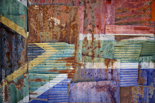 Fotografie Corrugated Iron South Africa Flag