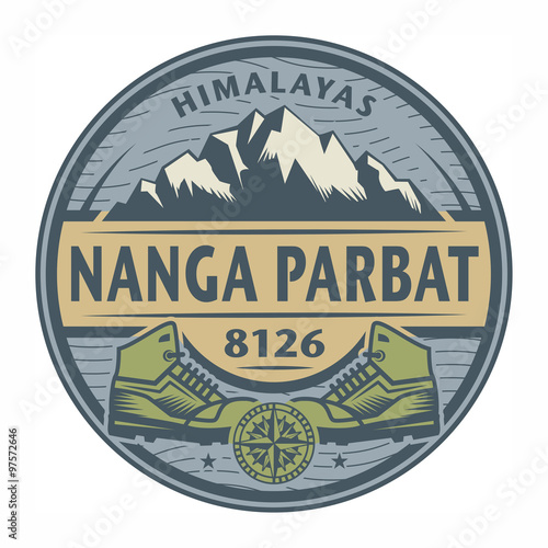 Stamp or emblem with text Nanga Parbat, Himalayas
