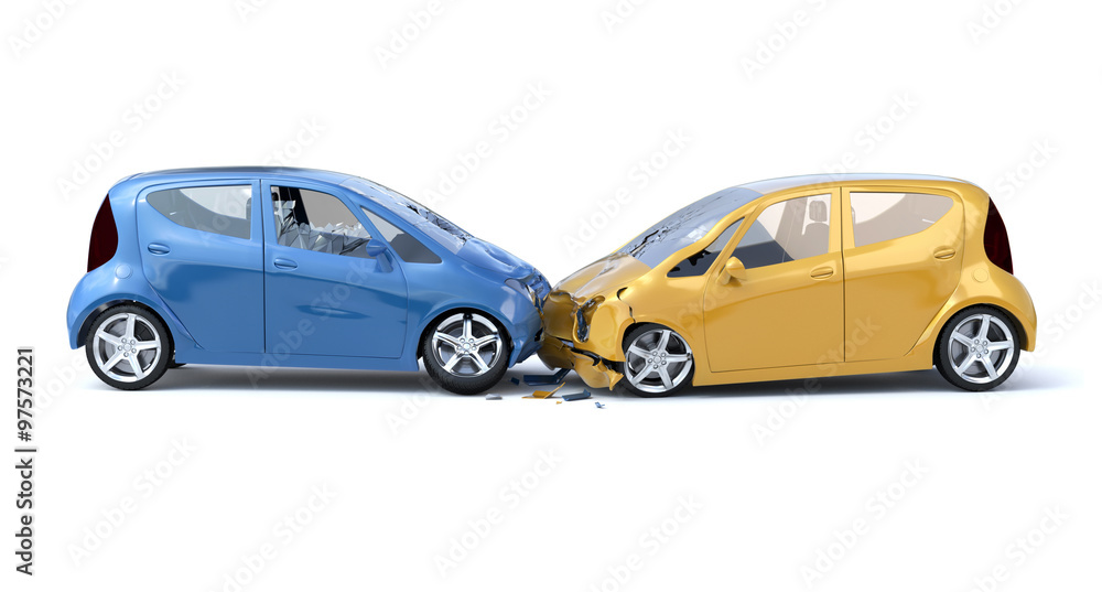 Two Car Accident / Safety Concept. White Background