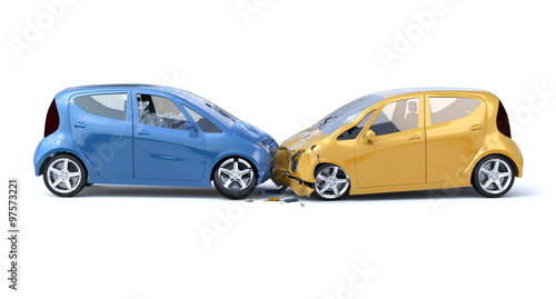 Two Car Accident   Safety Concept. White Background