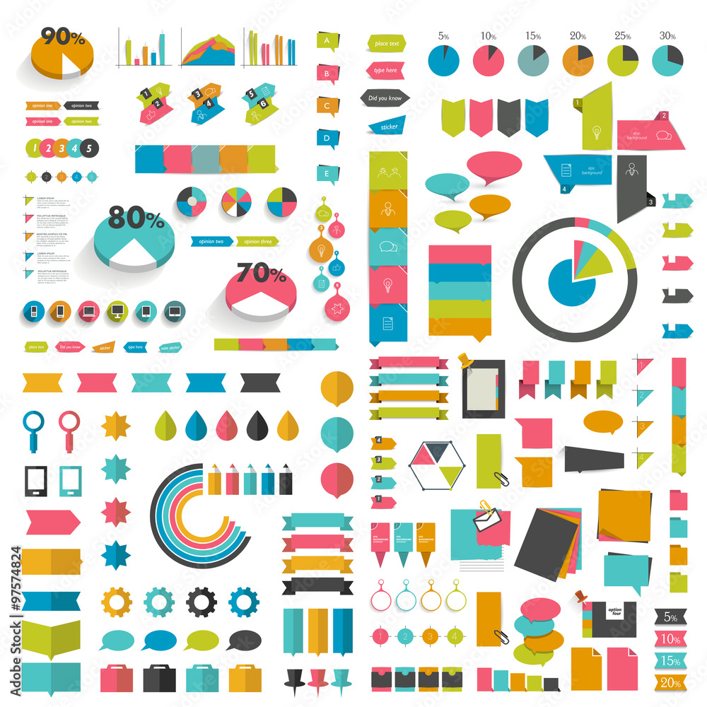 Mega set infographics flat design elements, schemes, charts, buttons, speech bubbles, stickers. Vector illustration. Mega set infographics flat design elements, schemes, charts, buttons, speech bubbles, stickers. Vector illustration.
