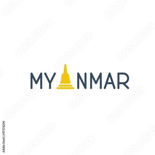 A sign of Myanmar country with a stupa instead of a letter A.