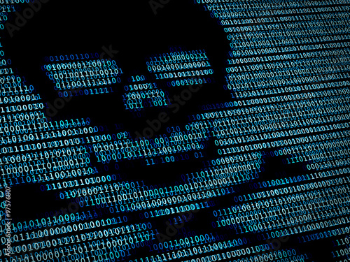 Human skull in digital background / Concept of network security or computer virus