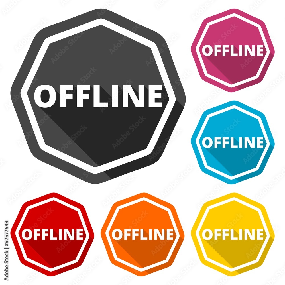 Offline green icons set with long shadow Offline green icons set with long shadow