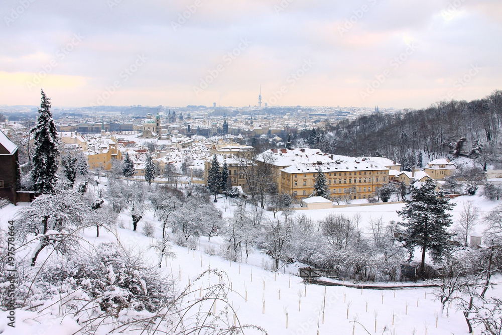Snowy Prague City, Czech Republic