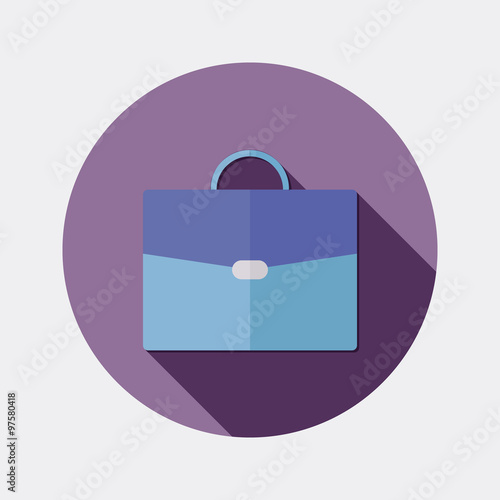 Flat design business office suitcase icon with long shadow