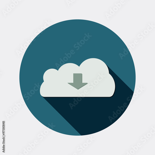 Flat design cloud and arrow symbol icon with long shadow