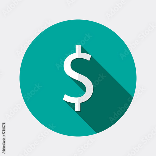 Flat design dollar money icon with long shadow