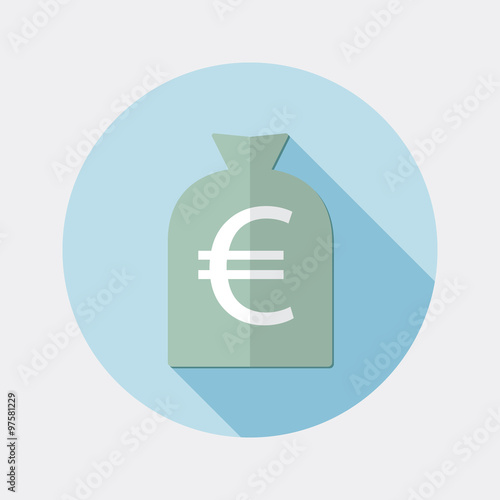 Flat design euro money bag icon with long shadow