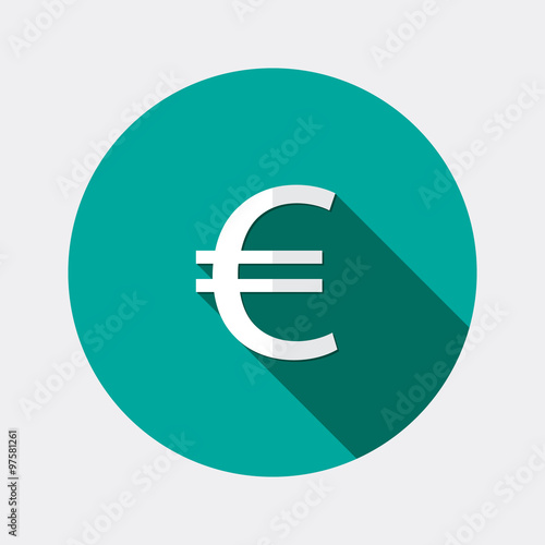 Flat design euro money icon with long shadow