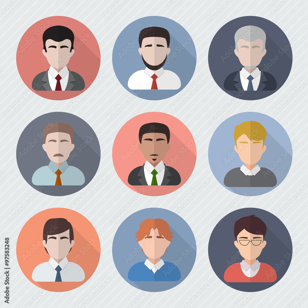 Different male faces in circle icons Different male faces in circle icons
