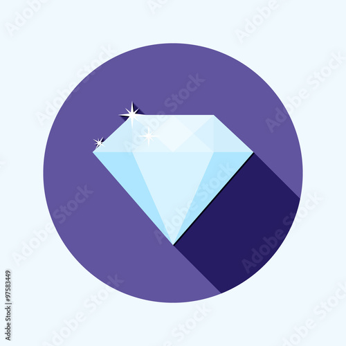 Flat design shiny diamond icon with long shadow