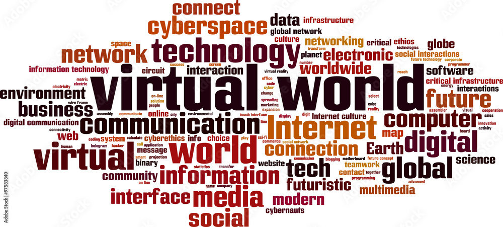 Virtual world word cloud concept. Vector illustration Virtual world word cloud concept. Vector illustration