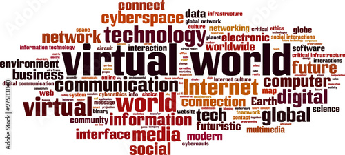 Virtual world word cloud concept. Vector illustration