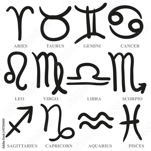 Set of hand drawn zodiac signs, vector