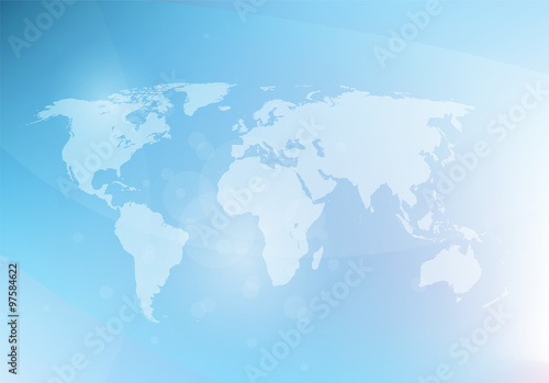 Abstract blue background with world map, vector