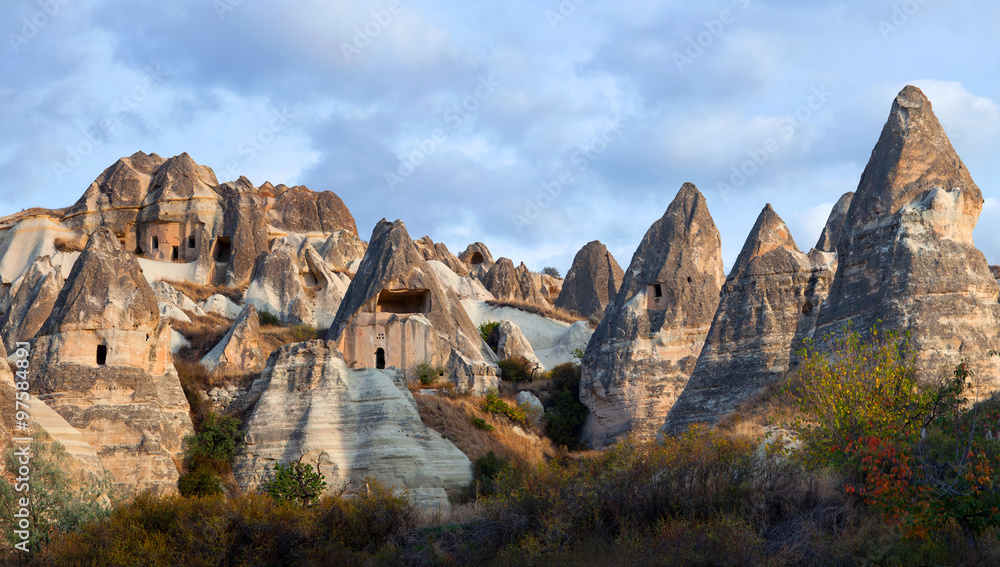 Panorama of geological formations in Cappadocia, Turkey