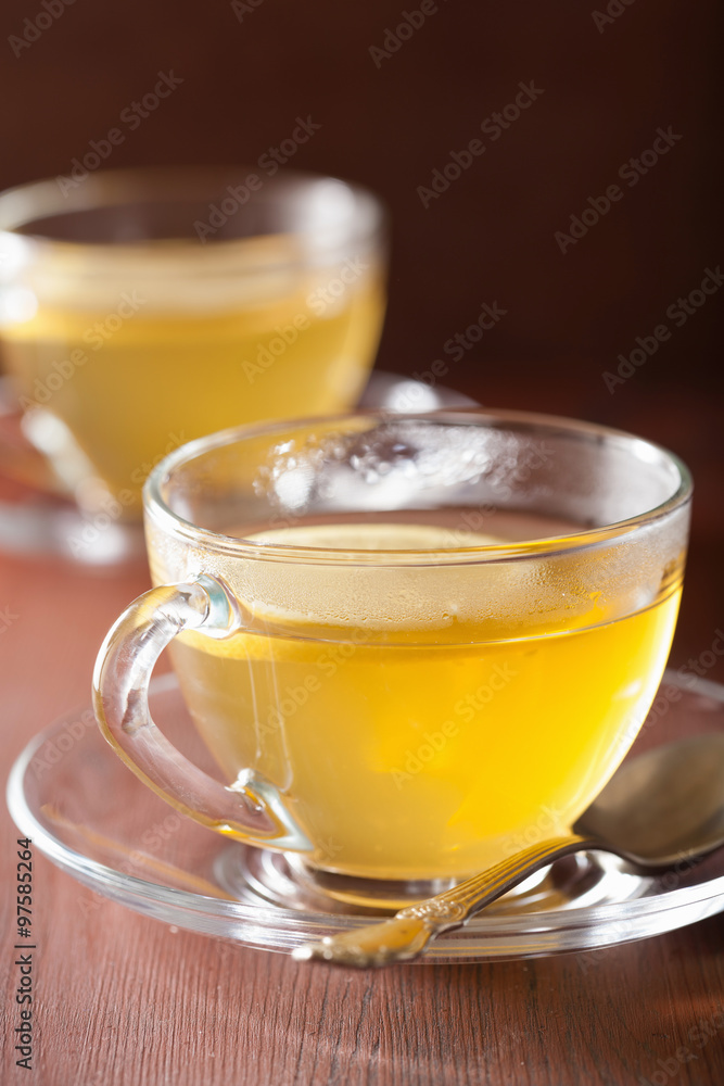 hot lemon ginger tea in glass cup hot lemon ginger tea in glass cup