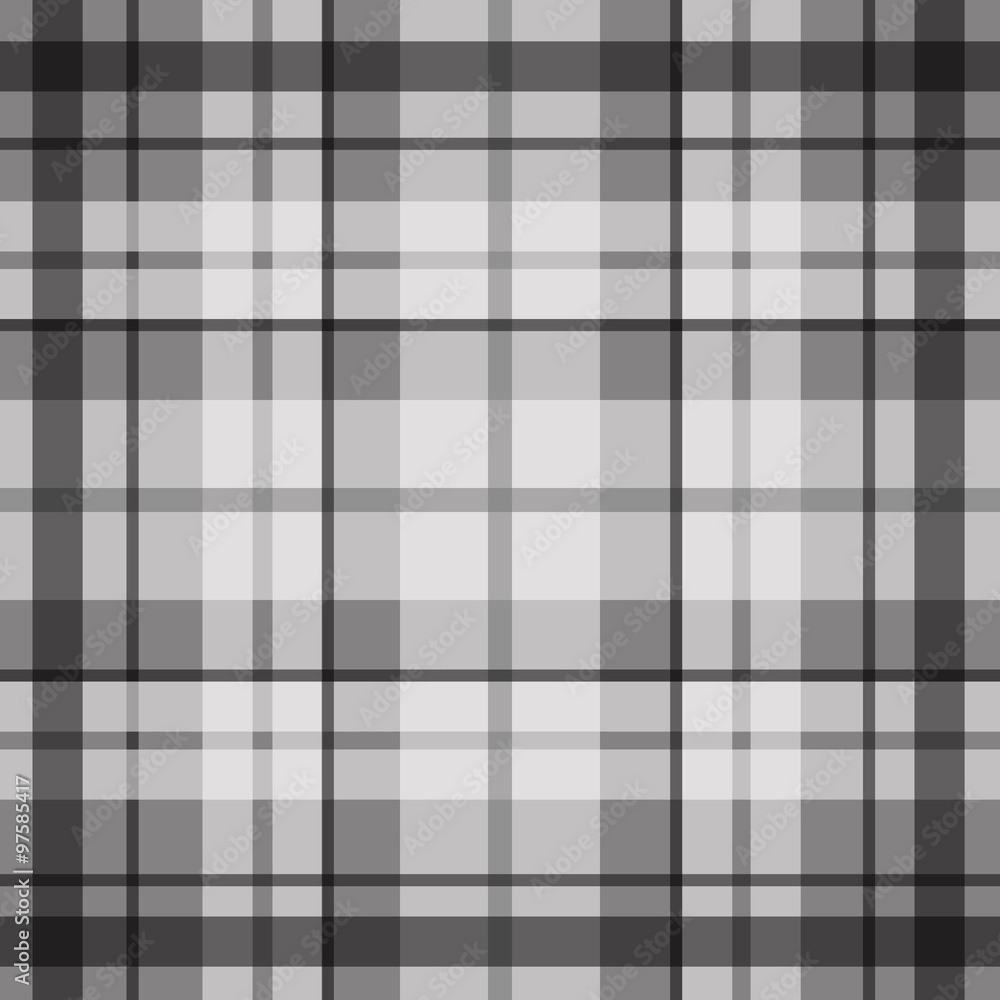 Vector seamless scottish tartan pattern in black, grey and white
