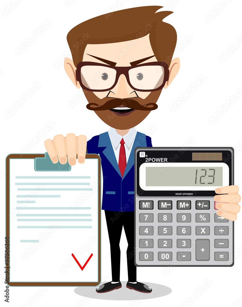 Man showing a calculator and the agreement Man showing a calculator and the agreement