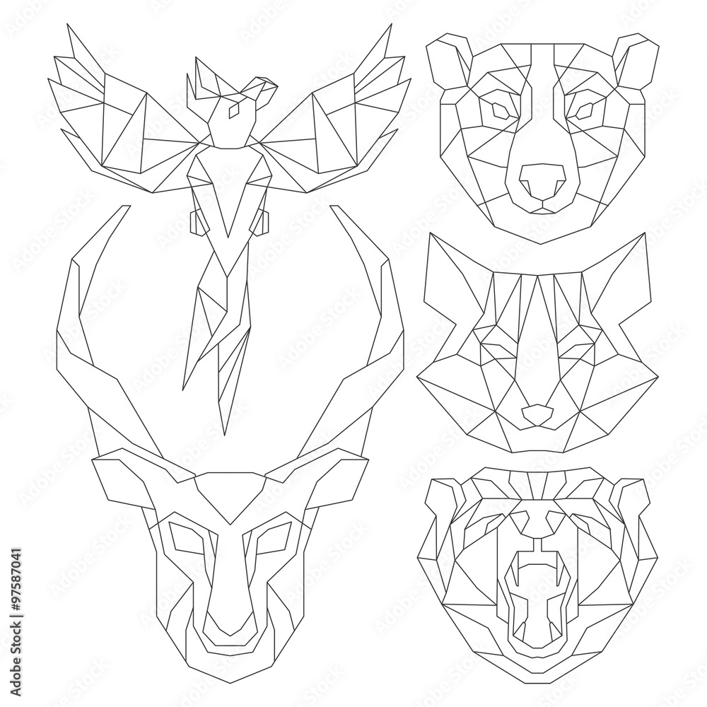 Front view of animal head triangular icon , geometric trendy line design.  Vector illustration ready for tattoo or coloring , fox, bear,  parrot. Stock Vector | Adobe Stock